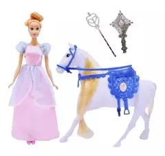 MUÑECA PRINCESA CON CABALLO RAPUNZEL O CENICIENTA 29CM - comprar online