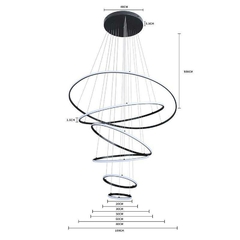 PENDENTE LED INVERSE 20/30/50/60/80/100 CM 156W 3000K PRETO NORDECOR 2531 - loja online