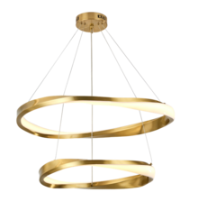 PENDENTE WAVE LED ARO DUPLO DOURADO ESCOVADO 40CM + 60CM 3000K 50W USINA IMPORTS UI20205/4060DR