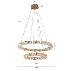 PENDENTE LED CRISTAL KAZY 53/80CM 62W 3000K OURO BRILHO NORDECOR 2883