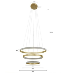 Pendente LED Bean 3 aros 40cm + 60cm + 80cm 83W 3000K Dourado Fosco Nordecor 2459 - comprar online