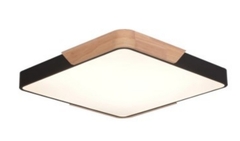 PLAFON WOOD QUADRADO 54W 3000K 40X40CM MADEIRA, PRETO E ACRÍLICO BRANCO SKYLIGHT 4038Q4 PT