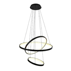 PENDENTE "RINGS" Aluminío Preto Texturizado, Acrílico Led 100w - 2700K 40cm, 60cm e 80cm MAIS LUZ PE-103/100.27PF