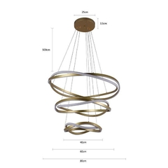 PENDENTE LED EUNI ODI 40/60/80CM 173W 3000K DOURADO FOSCO NORDECOR 2880