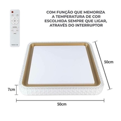 PLAFON LED QDR. KENLE 50CM 36W 3K/4K/6.5K C/ CONTROLE MEMORIA DOURADO NORDECOR 2668 na internet