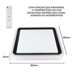 PLAFON LED QDR. KENLE 50CM 36W 3K/4K/6.5K C/ CONTROLE MEMORIA PT NORDECOR 2667 - comprar online