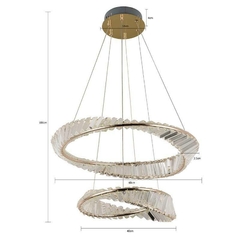 Imagem do PENDENTE LED CRISTAL LEZIE 40+60CM 71W 3000K OURO BRILHO NORDECOR 2737