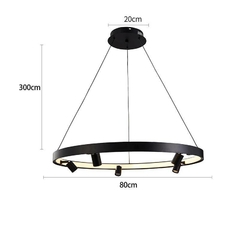 PENDENTE LED LILLA Ø80CM C/3M 5*3W+37W 3000K PRETO - NORDECOR 2541