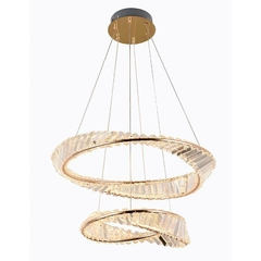 PENDENTE LED CRISTAL LEZIE 40+60CM 71W 3000K OURO BRILHO NORDECOR 2737