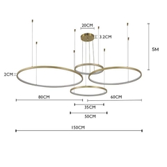 PENDENTE LED DAIRE REDONDO 35/50/60/80CM 110W 3000K DOURADO FOSCO NORDECOR 2192 - loja online