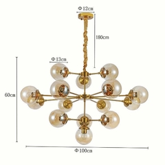 PENDENTE JABUTICABA Ø100CM METAL DOURADO E VIDRO ÂMBAR - NORDECOR 2129 - loja online