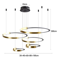 PENDENTE LED UOLI ANI Ø30/40/60/80/100CM 380W 3000K PRETO OURO FOSCO NORDECOR 2578 - loja online