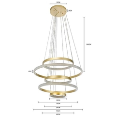 PENDENTE LED BEAN REDONDO 5M Ø30+Ø70+Ø50+Ø90+Ø60CM 136W 3000K DOURADO FOSCO NORDECOR 2461 - loja online