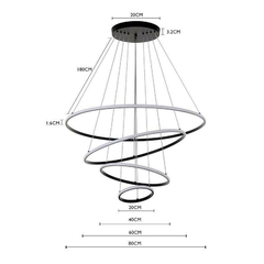 PENDENTE LED INVERSE RED. 4*AROS 80+60+40+20 99W 3000K PT.RED NORDECOR 2167 - loja online