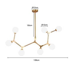 PENDENTE ARTICULÁVEL BHEO 7*G9 METAL DOURADO E VIDRO LEITOSO NORDECOR 2024 - Martan Lustres