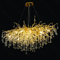 Lustre Pendente de Cristal Dourado Modelo Galho 150 x 75 x 45 cm SINDORA • DCD01736