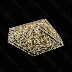 PLAFON 46×46CM 40W 4000LM 3000K BIVOLT INOX DOURADO+CRISTAL TRANSPARENTE SINDORA DCX02883