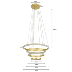 PENDENTE LED BEAN REDONDO 5M Ø30+Ø50+Ø60+Ø80CM 103W 3000K DOURADO FOSCO NORDECOR 2460 - Martan Lustres