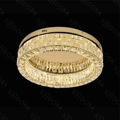 PLAFON Φ60CM 67W 3000K 6700LM BIVOLT INOX DOURADO+CRISTAL TRANSPARENTE SINDORA DCX02891