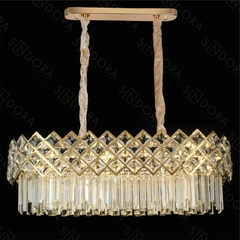 PENDENTE 85×35×29CM E14×10 INOX DOURADO+CRISTAL TRANSPARENTE SINDORA DCD 1004