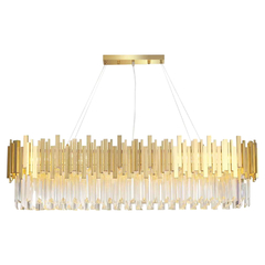 Pendente Retangular Fancy Midas Dourado e Cristal Transparente K9 120cm Skylight 3013-1L