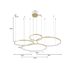 Imagem do PENDENTE LED DAIRE GR REDONDO 5M 40/60/80/100CM 132W 3000K DOURADO FOSCO NORDECOR 2525