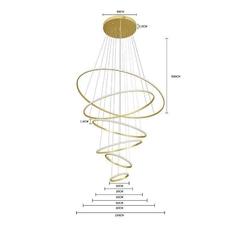 PENDENTE LED INVERSE 5M 156W 20/30/50/60/80/100CM 3000K DOURADO FOSCO NORDECOR 2532 - loja online