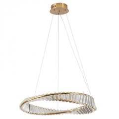 LUSTRE PENDENTE LED DOMINO REDONDO 3000K 36W BIVOLT Ø60CM CRISTAL E METAL DOURADO - SKYLIGHT SKY-4016