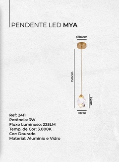 KIT 02 PENDENTE LED MYA 3000K 3W BIVOLT Ø10X14CM VIDRO E ALUMÍNIO DOURADO - NORDECOR 2411 - comprar online