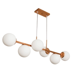 PENDENTE MOUSSE C/ 6 GLOBOS 95CM 6XG9 / CABOS CRISTAL / METAL DOURADO E GLOBO BRANCO FOSCO Ø12CM | USINA DESIGN16821/6