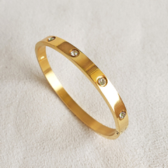Bracelete liso - Zircônias - Ouro