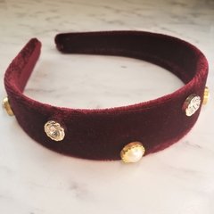 Tiara Headband Veludo e Pérolas - Dourada - loja online