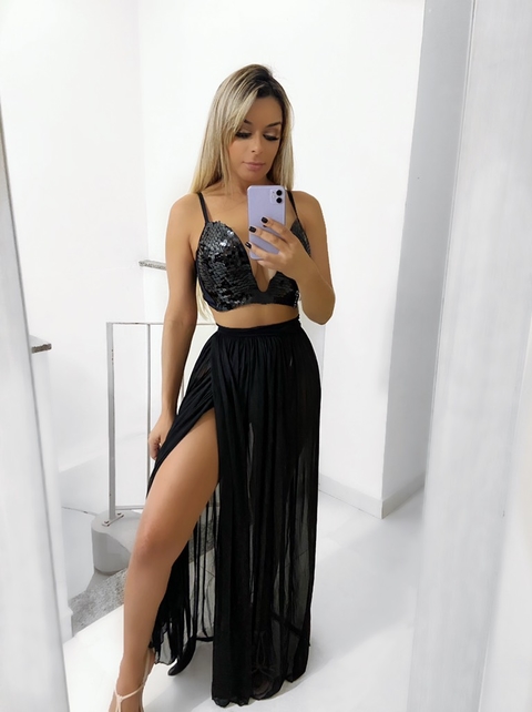 Vestido curto com hot sale saia longa transparente