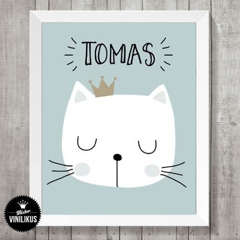 Lámina Imprimible Decoración Personalizada Gato Con Corona