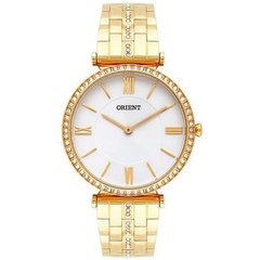Relógio feminino analógico Orient FGSS0167 Dourado strass