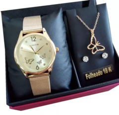 Relógio analógico feminino Lince LRGJ105L KX40 Dourado borboletas - comprar online