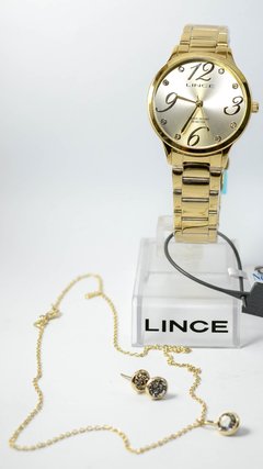 Relógio analógico feminino Lince LRGH074L Dourado kit acessórios