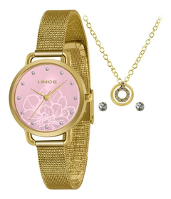 Relógio feminino analógico Lince LRGJ141L Dourado e rosa