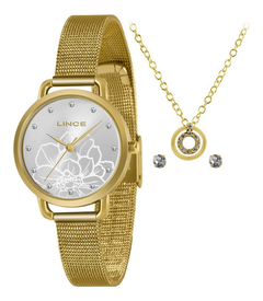 Relógio feminino analógico Lince LRGJ141L Dourado flor
