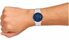 Relógio analógico masculino Orient MBSS1293 D1SX Prata e azul - NEW GLASSES ÓTICA