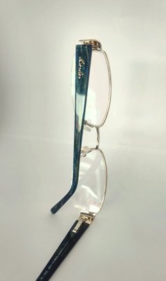 Armação para óculos de grau London Prime L2833 COL. JL 52 18 Metal azul e dourado - NEW GLASSES ÓTICA