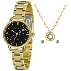 Relógio analógico feminino Lince LRGH157L P1KX Dourado e preto Kit acessórios