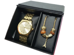 Relógio analógico feminino Lince LRG4551L KU88 dourado pulseira de berloque na internet
