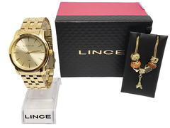 Relógio analógico feminino Lince LRG4551L KU88 dourado pulseira de berloque - NEW GLASSES ÓTICA