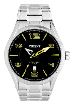 Relógio analógico masculino Orient MBSS1318 PYSX Preto e amarelo
