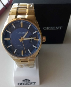 Relógio Orient masculino MGSS1175 D1EX dourado e azul na internet