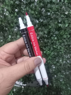 Caneta tinta comestivel ponta dupla kit com 1 preta e uma vermelha