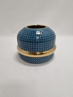 ART. EA1137 - JARRON CERAMICA AZUL/DORADO 12X15CM - BULTO X 27 U