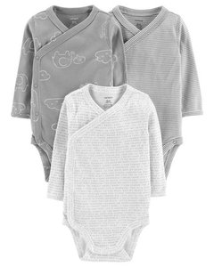 CARTER'S SET 2 y 3 BODYS M/L TRES PIEZAS BEBE NEUTRAL - 3/18 MESES