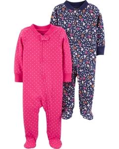 Carters Pack 2 Osito-Pijama Algodon Cierre Lunares Floral - 3 MESES